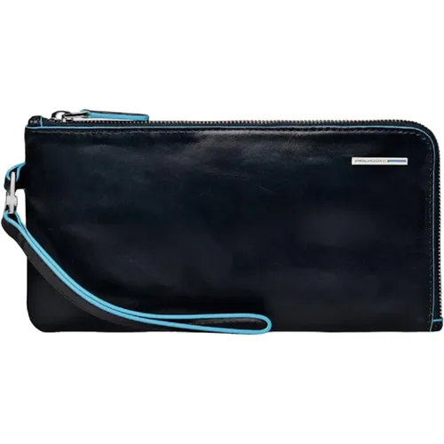 Wallets & Cardholders, male, , Size: ONE SIZE Leather Wristlet Clutch with Credit Card Slots - Piquadro - Modalova