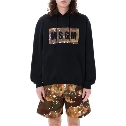 Camo Box Logo Hoodie , Herren, Größe: M - MSGM - Modalova