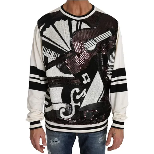 Weißer Jazz Pailletten Gitarren Pullover Sweater - Dolce & Gabbana - Modalova