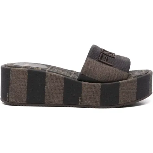 Braune FF-Muster Sandalen , Damen, Größe: 35 EU - Fendi - Modalova