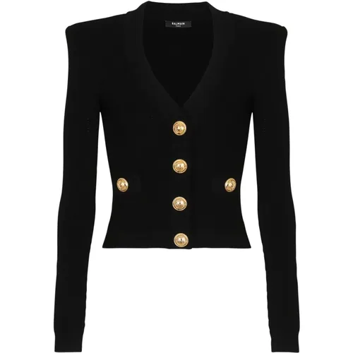 Cropped knit cardigan , female, Sizes: M - Balmain - Modalova