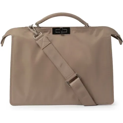 Leather Peekaboo Bag with Twist Lock Fastening , female, Sizes: ONE SIZE - Fendi - Modalova
