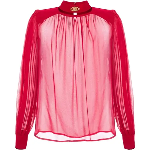 Silk Georgette Long Sleeve Shirt , female, Sizes: S/M - Elisabetta Franchi - Modalova
