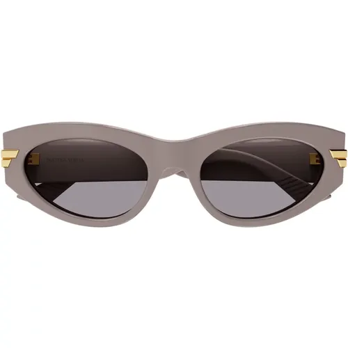 Ovale Sonnenbrille mit Metallstreifen , Damen, Größe: 53 MM - Bottega Veneta - Modalova