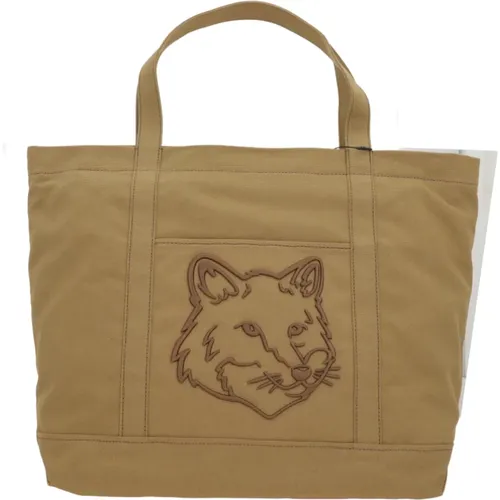 Canvas-Tote-Tasche mit Fuchsstickerei - Maison Kitsuné - Modalova