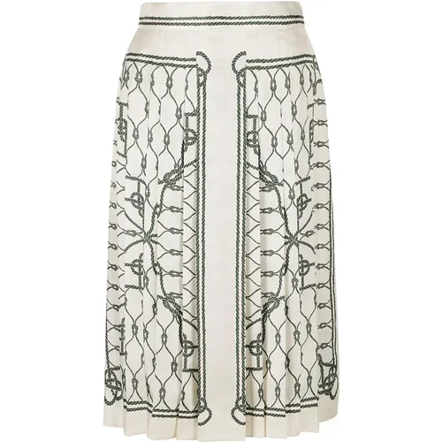 Printed Pleated Silk Skirt , female, Sizes: XS, S - TORY BURCH - Modalova