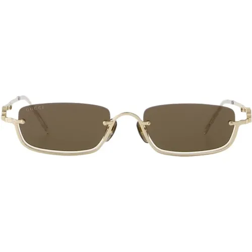 Metal Sunglasses - Gold/Brown , female, Sizes: 55 MM - Gucci - Modalova