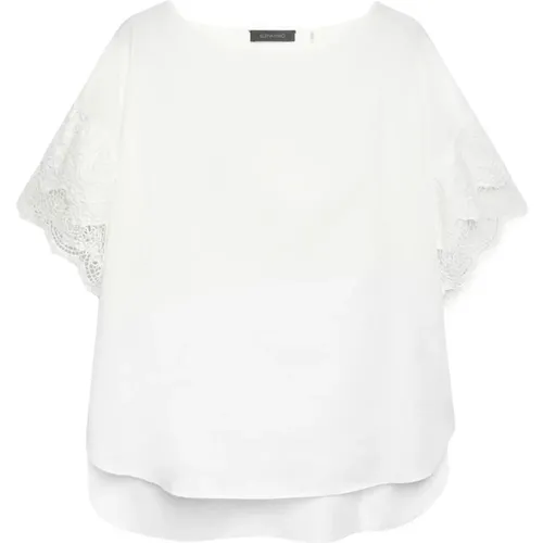 Cotton Blouse with Lace Edges , female, Sizes: L - Elena Mirò - Modalova