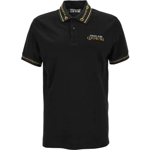 Ketten-Link Polo Shirt Schwarz , Herren, Größe: 2XL - Versace Jeans Couture - Modalova