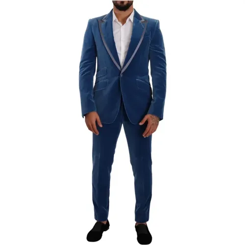 Single Breasted Suits, male, , Size: M Velvet Slim Fit 2 Piece Suit - Dolce & Gabbana - Modalova