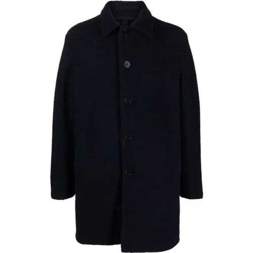 Single-Breasted Coats, male, , Size: L Navy Wool Coat - Harris Wharf London - Modalova