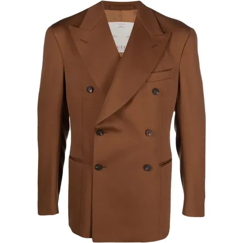 Blazers, male, , Size: M Tobacco Double Breasted Blazer - Giuliva Heritage - Modalova