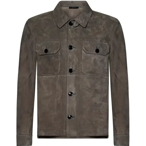 Grey Suede Chest Pocket Jacket , male, Sizes: L - Tom Ford - Modalova