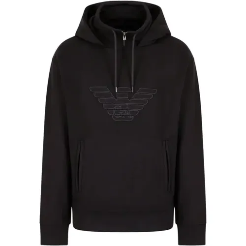 Schwarzer Sweatshirt mit Adler Logo Kapuze - Emporio Armani - Modalova