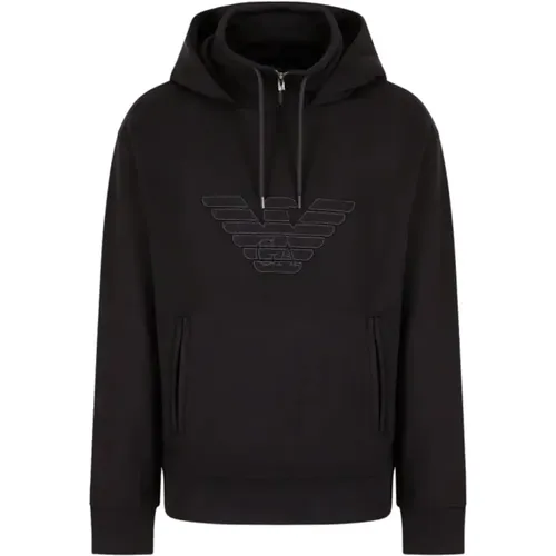 Schwarzer Sweatshirt mit Adler Logo Kapuze , Herren, Größe: XL - Emporio Armani - Modalova