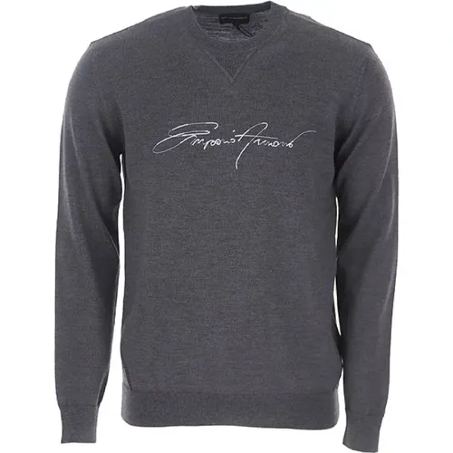 Virgin Wool Sweater with Logo Lettering , male, Sizes: M, L - Emporio Armani - Modalova