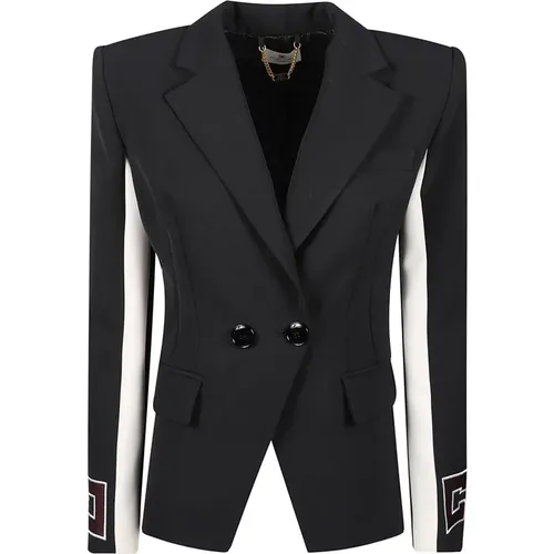 Blazers, female, , Size: XS Double Breasted Blazer Logo Patch - Elisabetta Franchi - Modalova