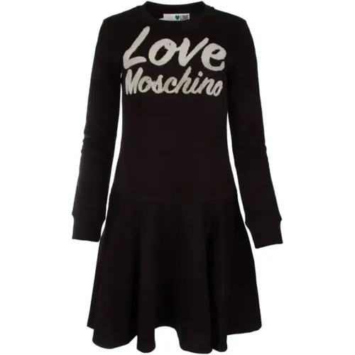 Baumwollkleid mit Samtlogo , Damen, Größe: S - Love Moschino - Modalova