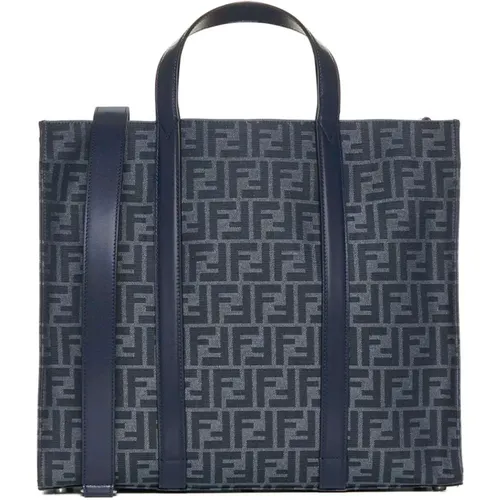 Denim Tote Bag with Leather , male, Sizes: ONE SIZE - Fendi - Modalova