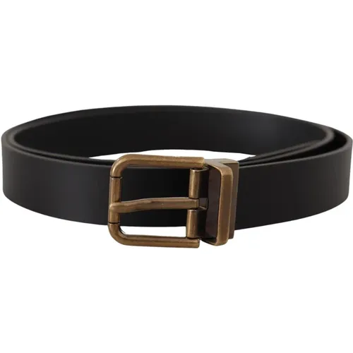 Belts, male, , Size: 90 CM Vintage Metal Buckle Leather Belt - Dolce & Gabbana - Modalova