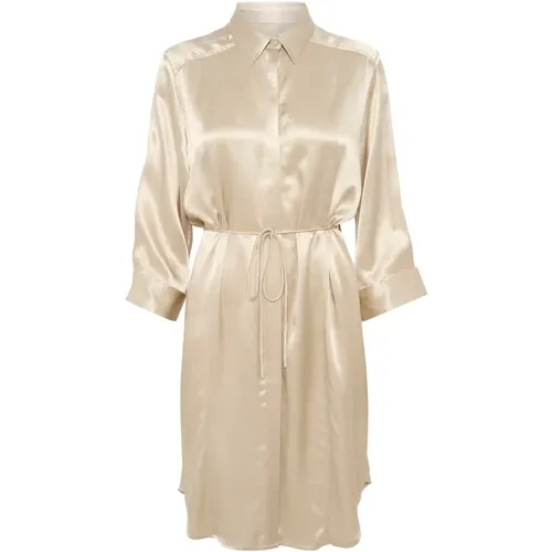 Satin Shirt Dress Spray Green , female, Sizes: XS, L, S - Soaked in Luxury - Modalova