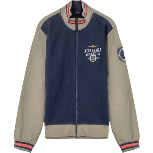 Zip-throughs, male, , Size: XL Hoodless Sweatshirt, 100% Composition, Style 242Fe1929F511-94524 - aeronautica militare - Modalova