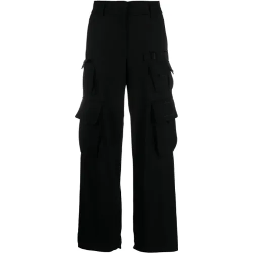 Schwarze Woll-Cargohose , Damen, Größe: 2XS - Off White - Modalova