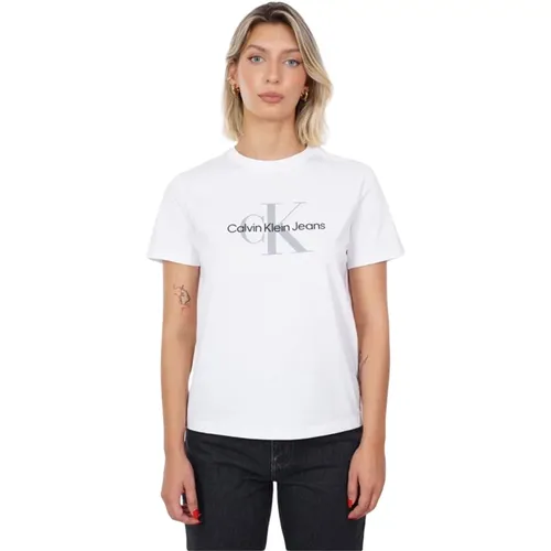 Weißes Logo Baumwoll T-Shirt , Damen, Größe: S - Calvin Klein - Modalova