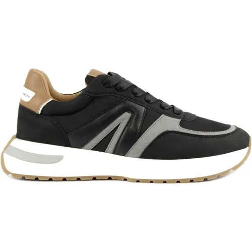 Nero/Cuoio Leder Sneakers , Herren, Größe: 42 EU - Alexander Smith - Modalova