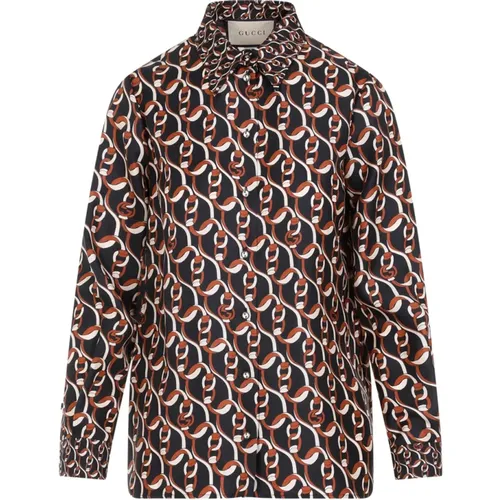 Black Silk Shirt Interlocking G Print , female, Sizes: 2XS - Gucci - Modalova