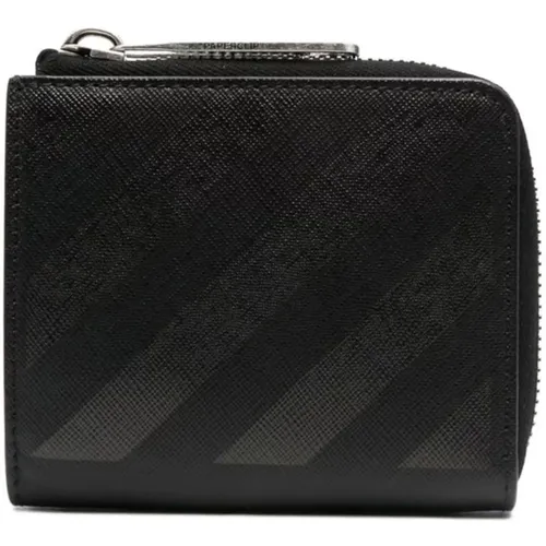 Diag-Stripe Leather Zip Wallet , male, Sizes: ONE SIZE - Off White - Modalova
