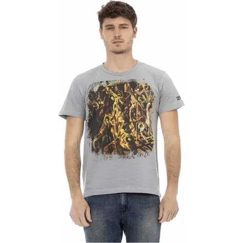 Graues Baumwoll-T-Shirt mit Frontdruck für Herren , Herren, Größe: 3XL - Trussardi - Modalova