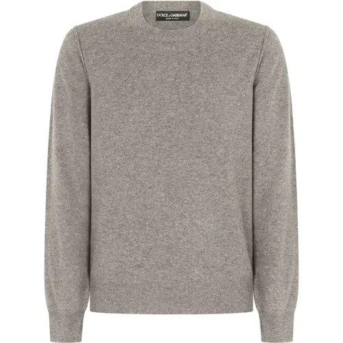 Round-neck Knitwear, male, , Size: L Light Crewneck Grey Sweater - Dolce & Gabbana - Modalova