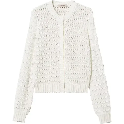 Schneeweißer Cardigan mit Paillettenverzierung , Damen, Größe: S - Twinset - Modalova