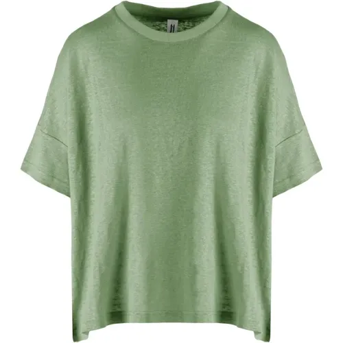 Slub Linen Loose Fit Crew-Neck T-Shirt , female, Sizes: L, XL, XS, M, S - BomBoogie - Modalova