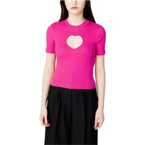 Fuchsia Einfaches T-Shirt mit Kurzen Ärmeln , Damen, Größe: L - Only - Modalova