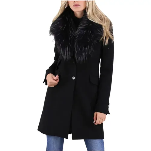 Lined Stretch Viscose Blend Coat with Detachable Fur Collar , female, Sizes: M - Kocca - Modalova