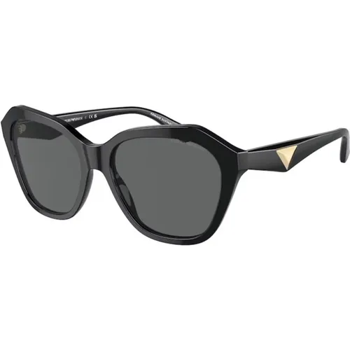 Schwarzer Rahmen, Dunkelgraue Gläser Sonnenbrille - Emporio Armani - Modalova