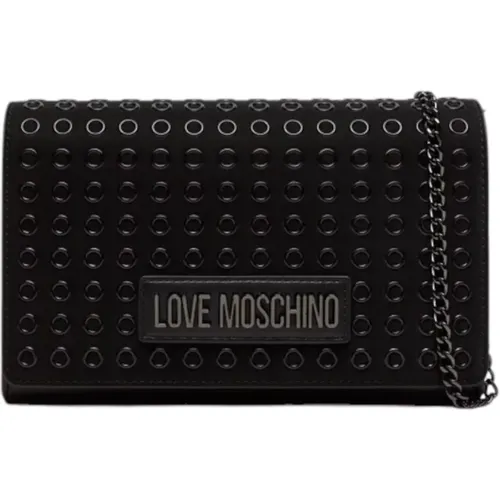 Shoulder Bags, female, , Size: ONE SIZE Stylish Eyelets Gun Metal Shoulder Bag - Love Moschino - Modalova