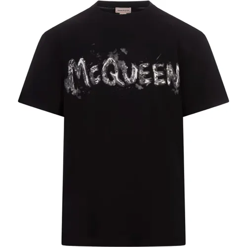 Crew-Neck T-Shirt with Graffiti Print , male, Sizes: S, L, 2XL, M, XL - alexander mcqueen - Modalova