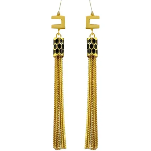 Earrings, female, , Size: ONE SIZE Golden Logo Long Earrings - Elisabetta Franchi - Modalova