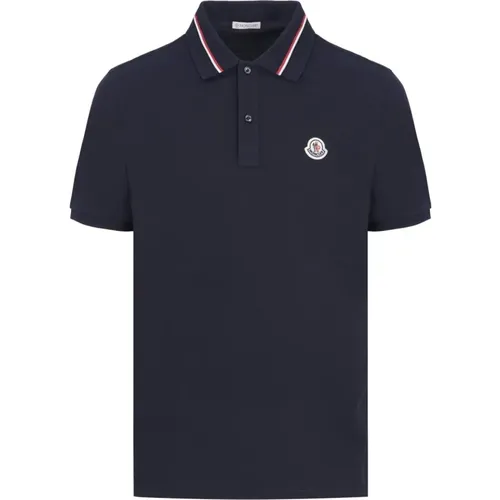 Branded Collar Polo Shirt Size: Xxl, colour: Navy , male, Sizes: L, 2XL, M - Moncler - Modalova