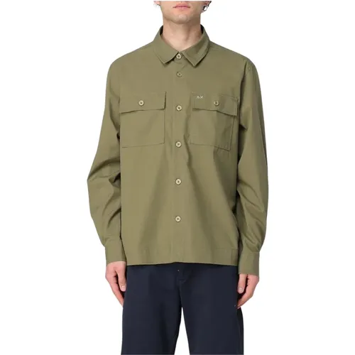 Light Jackets, male, , Size: M Long Sleeve Shirt with Chest Pockets - Sun68 - Modalova