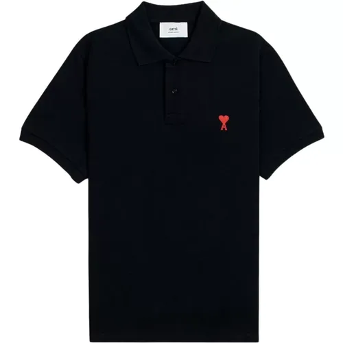 Schwarzes Poloshirt mit rotem Logo , Herren, Größe: S - Ami Paris - Modalova