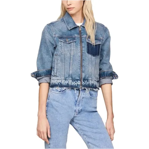 Blaue Denimjacke mit Reißverschluss , Damen, Größe: M - Tommy Jeans - Modalova