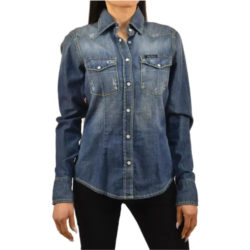 Denim Shirt with Vintage Style Buttons , female, Sizes: XS - Roy Roger's - Modalova