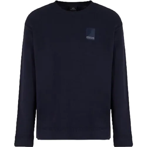 Blauer Strick-Logo-Pullover Leichtgewicht , Herren, Größe: L - Armani Exchange - Modalova