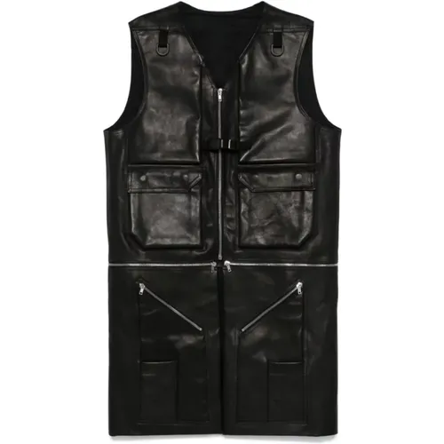 Vests, male, , Size: L Leather Sleeveless Buckle Coat - Rick Owens - Modalova