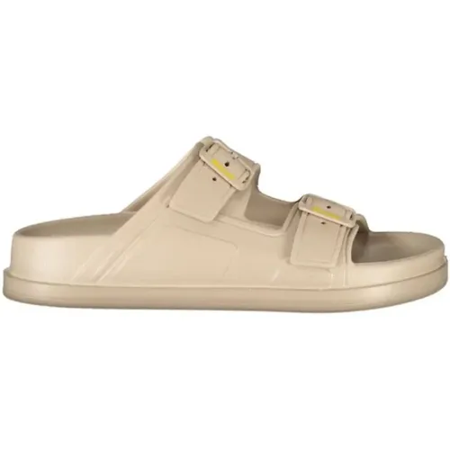 Sliders, female, , Size: 6 US Chic Adjustable Buckle Sandals with Distinctive Print - Blauer - Modalova