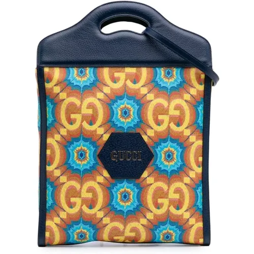 Pre-owned Tote Bags, female, , Size: ONE SIZE Pre-owned Printed Canvas Tote Bag with Top Handle and Detachable Shoulder Strap - Gucci Vintage - Modalova